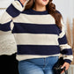 Blue Stripe Color Block Drop Shoulder Sweater