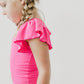 Hot Pink S/S Flutter Sleeve Leotard