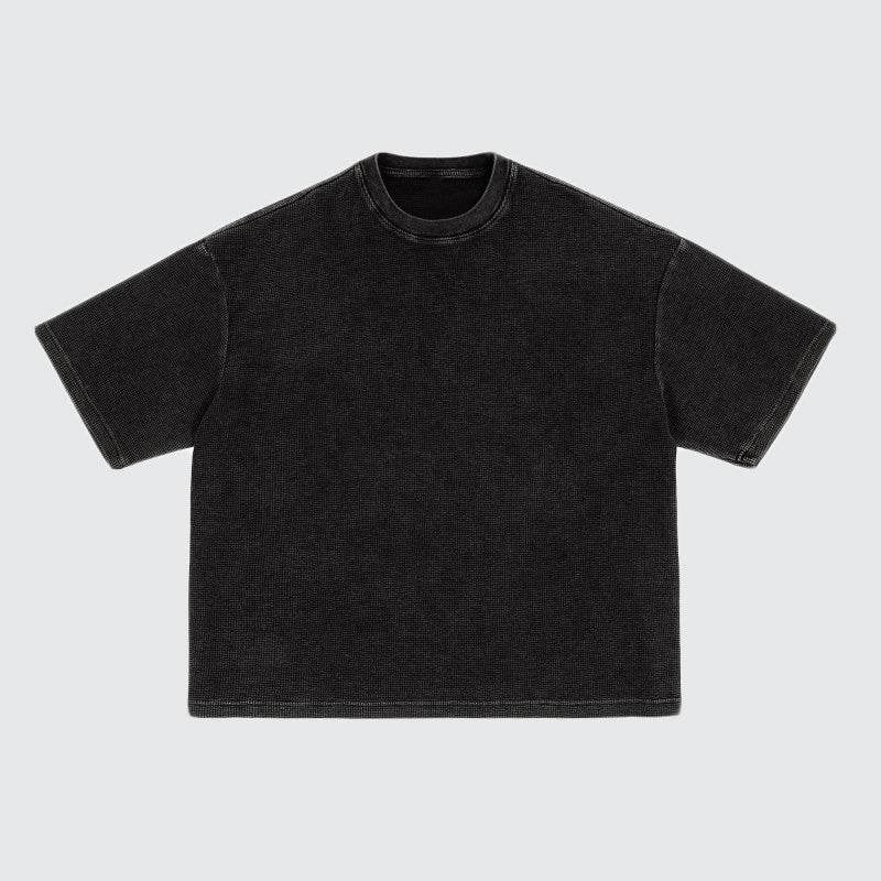 Heavyweight Waffle-Texture Washed Cropped Boxy T-Shirt (250GSM)