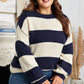 Blue Stripe Color Block Drop Shoulder Sweater