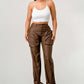 Athina PU Brown Cargo Pants