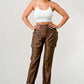 Athina PU Brown Cargo Pants