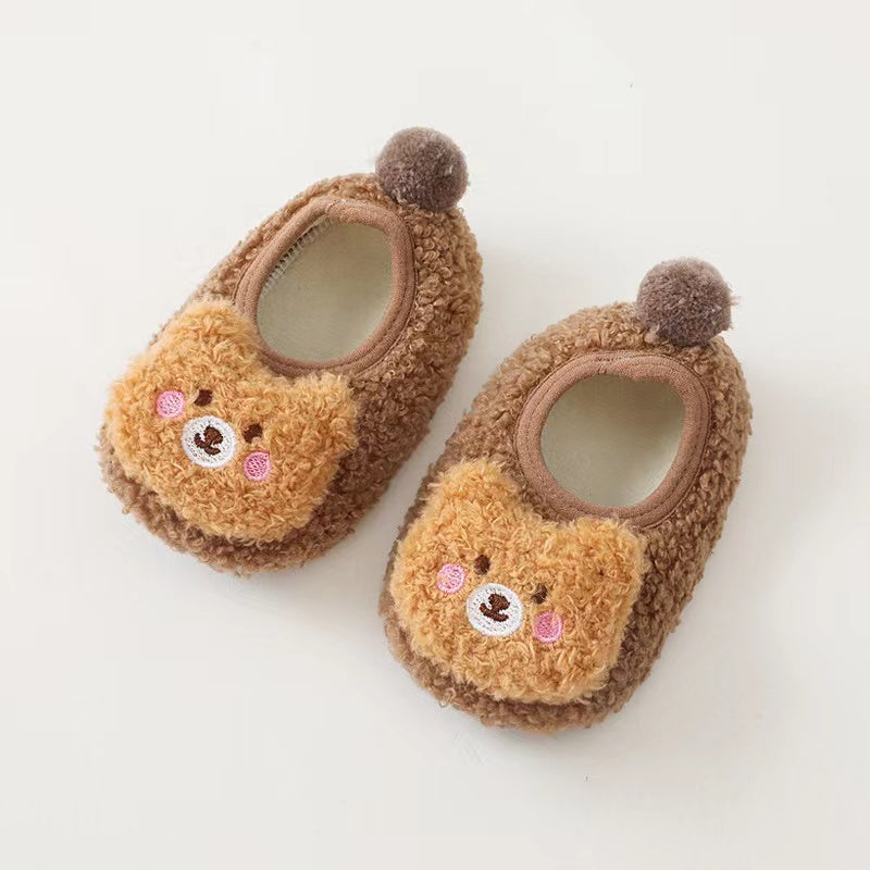 3D Cartoon Bear Patched Pattern Non-Slip Warm Shoes