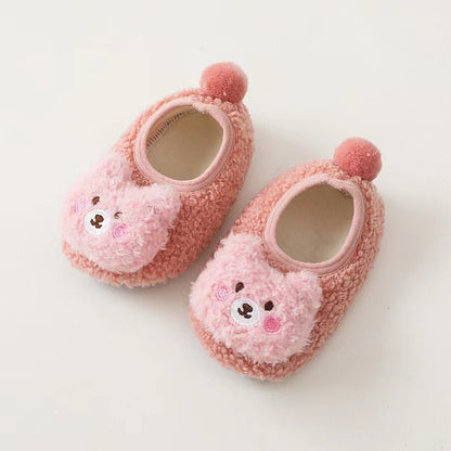 3D Cartoon Bear Patched Pattern Non-Slip Warm Shoes