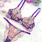 Purple Petal Embroidered Lingerie Set