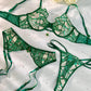 Luxe Green Metallic Foil Lace Lingerie Set