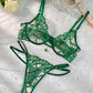 Luxe Green Metallic Foil Lace Lingerie Set