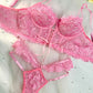 Pink Pearls Small Flower Lace Lingerie Set