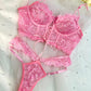 Pink Pearls Small Flower Lace Lingerie Set