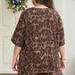 Brown Retro Leopard Print Contrast Varsity Stripe Trim 2pcs Short Set