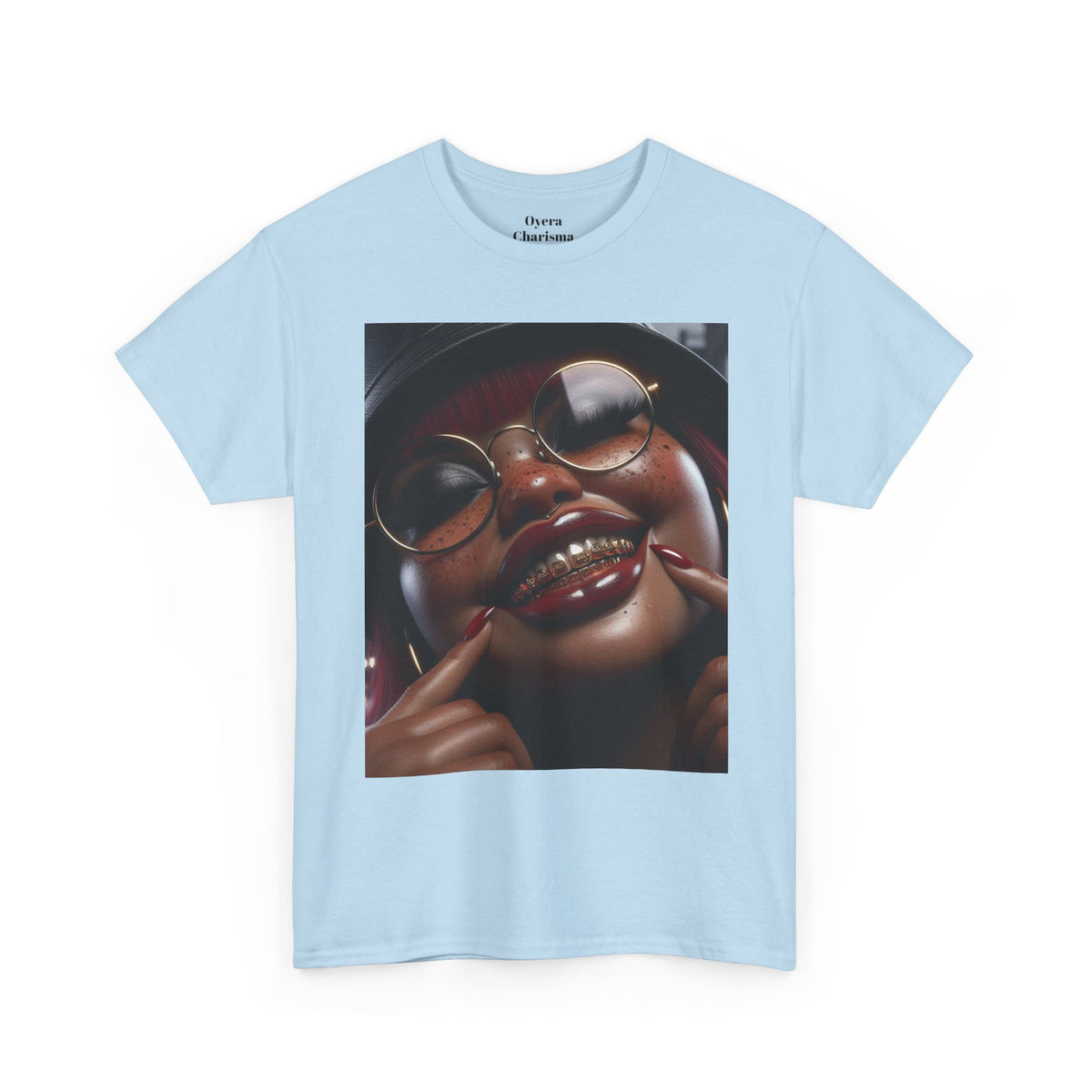 Smiling Afro Woman Graphic Tee — Bold Urban Portrait T-Shirt