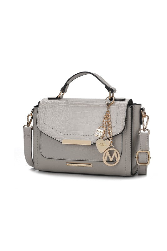 “Sylvie” Croco Embossed Shoulder Bag