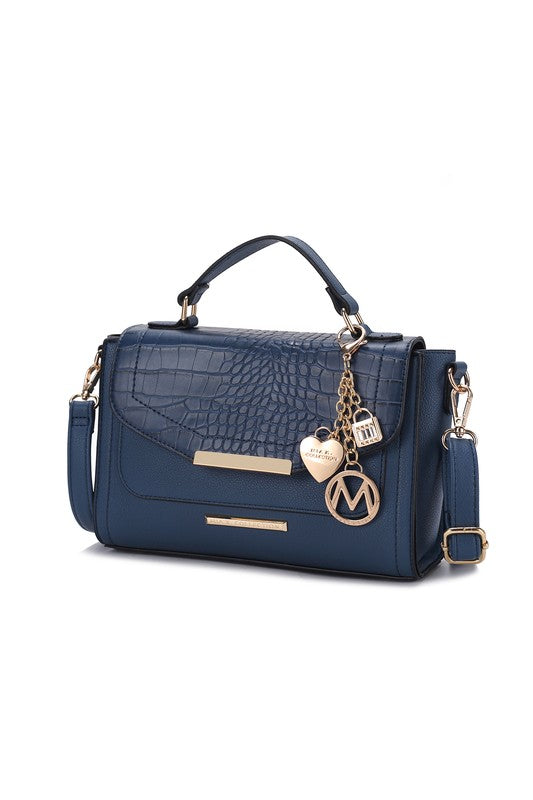 “Sylvie” Croco Embossed Shoulder Bag