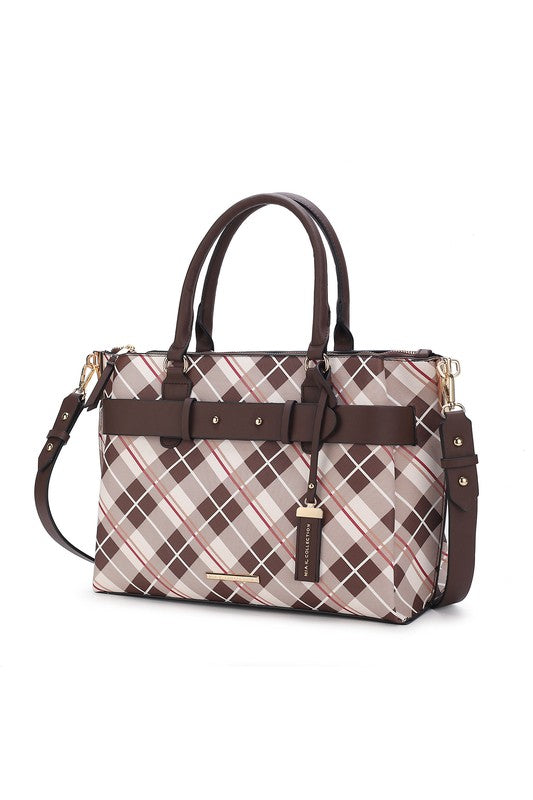 “Vivian” Plaid Satchel Bag