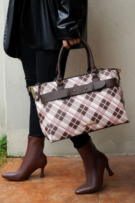“Vivian” Plaid Satchel Bag