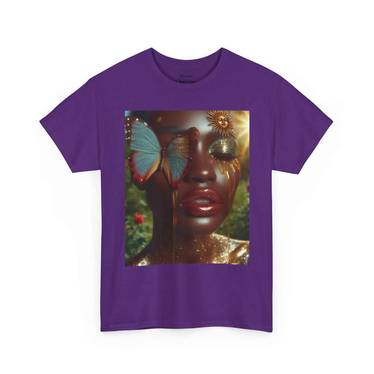 Butterfly Sunface T‑Shirt — Surreal Portrait Art Tee