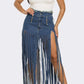 Cochella Bohemian Rhapsody Fringe Denim Skirt