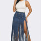 Cochella Bohemian Rhapsody Fringe Denim Skirt