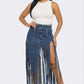 Cochella Bohemian Rhapsody Fringe Denim Skirt