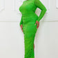 Rhinestone Mesh Pleated Maxi Dress - Green
