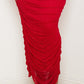 Rhinestone Mesh Pleated Maxi Dress - Red