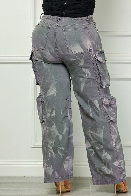 Time to Shine Grey Acid Wash High Waisted Cargo Pants