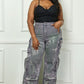 Time to Shine Grey Acid Wash High Waisted Cargo Pants