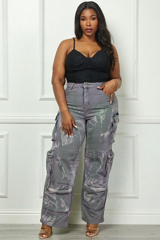 Time to Shine Grey Acid Wash High Waisted Cargo Pants