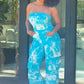 Summer Blue Tie Dye Strapless Utility Jumpsuit