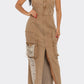 Vintage Washed Distressed Cargo Maxi Dress