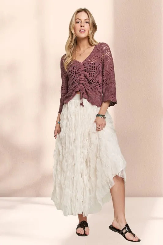ADORA Elastic Waist Cloud Fluffy Maxi Skirt in Beige