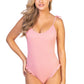 SOLID PINK FIBBED RUFFLE TRIM ONE PIECE