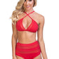 SOLID RED MESH HALTER HIGH WAIST BIKINI SET