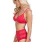 SOLID RED MESH HALTER HIGH WAIST BIKINI SET