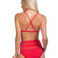 SOLID RED MESH HALTER HIGH WAIST BIKINI SET