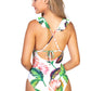 TROPICAL RUFFLE TRIM ONE PIECE SWIMSUIT