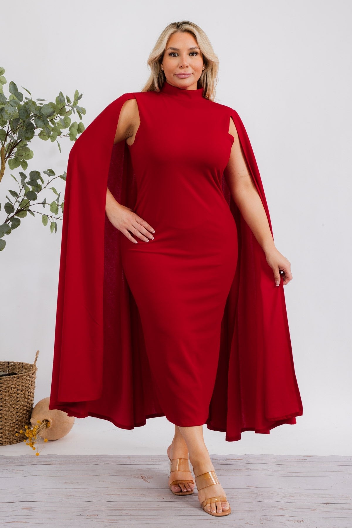 The Stella Cape Midi Dress - Red