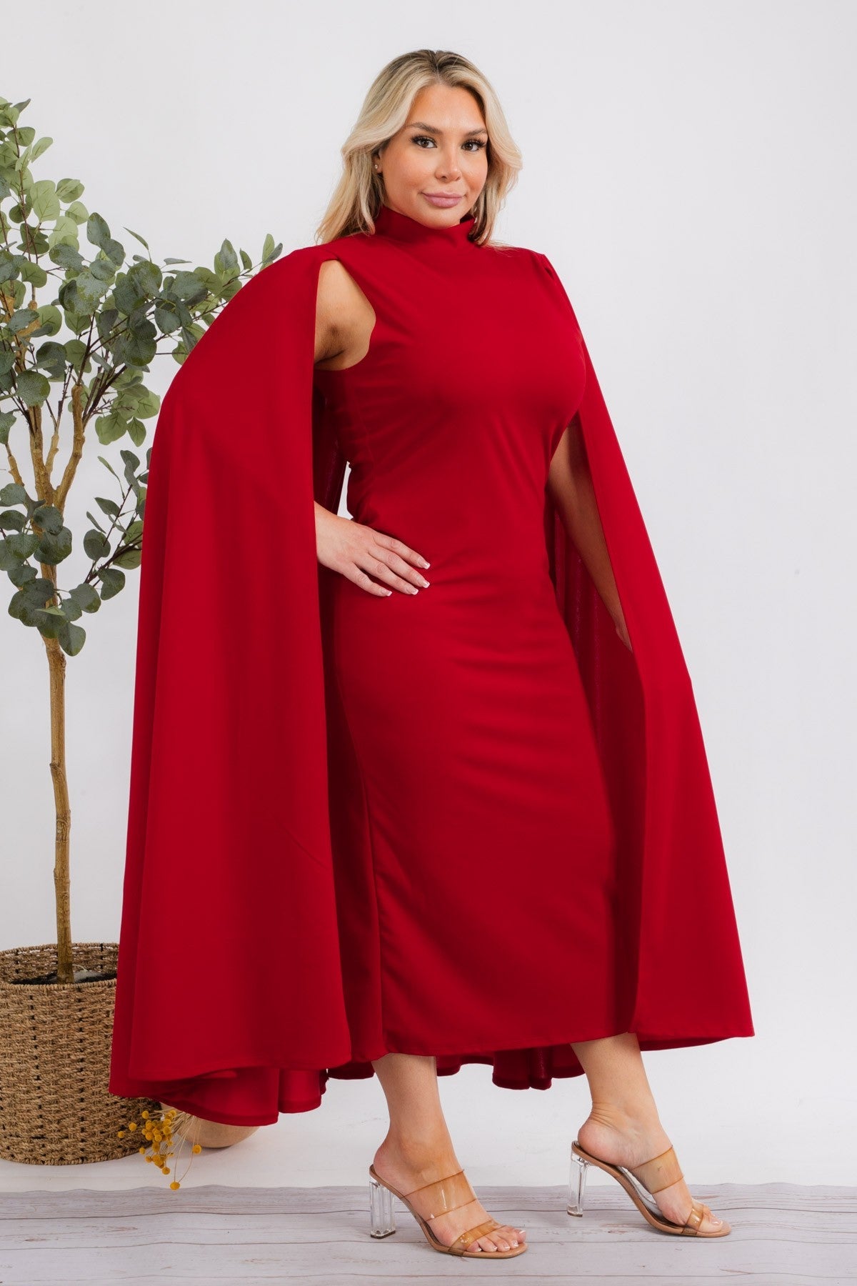 The Stella Cape Midi Dress - Red