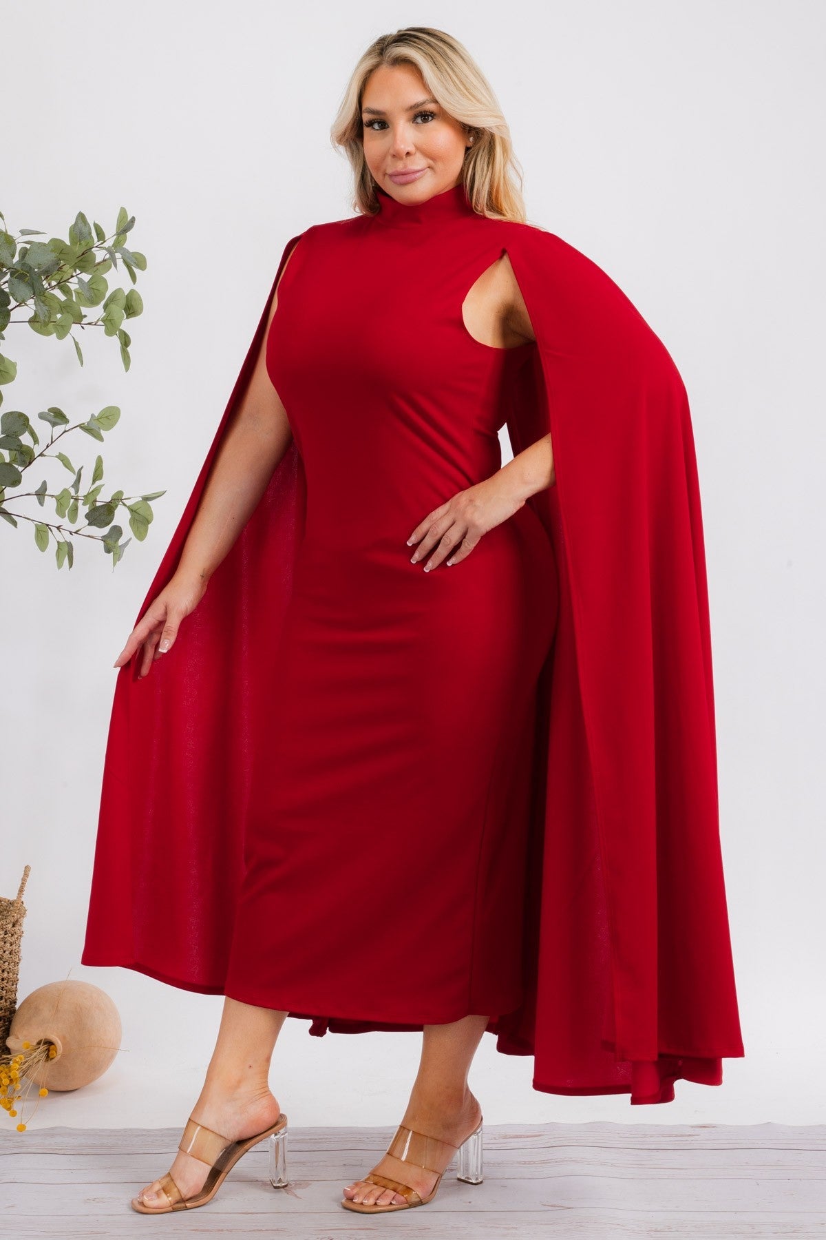 The Stella Cape Midi Dress - Red