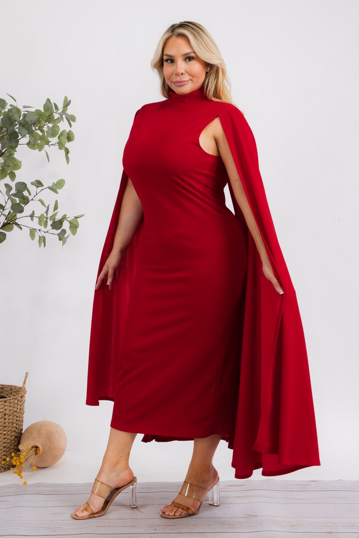 The Stella Cape Midi Dress - Red