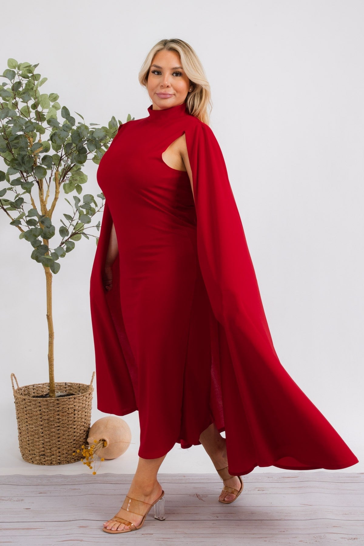 The Stella Cape Midi Dress - Red