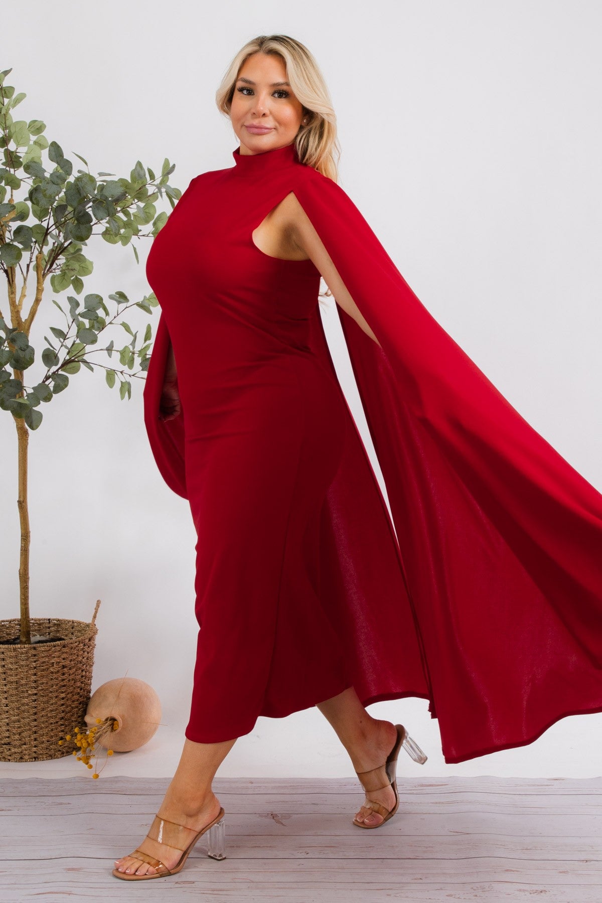 The Stella Cape Midi Dress - Red