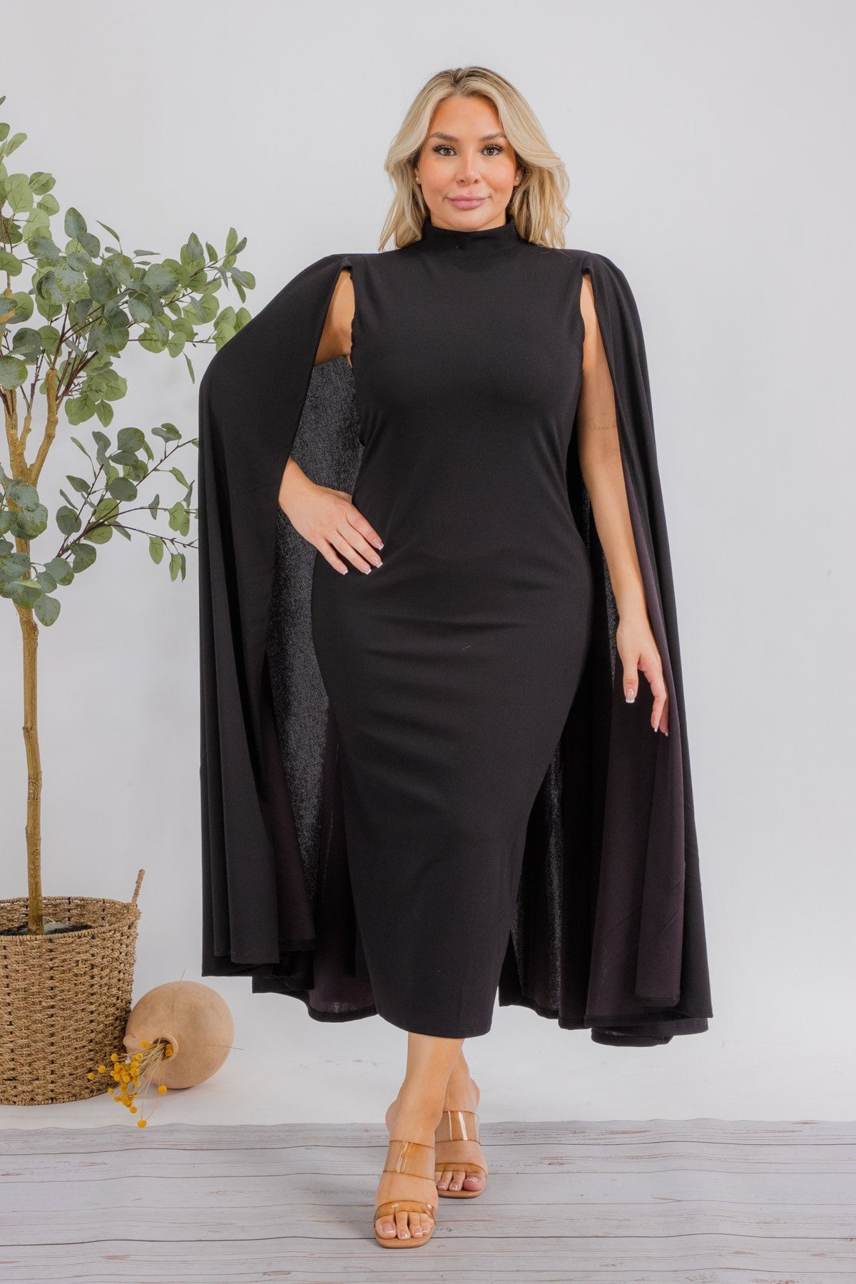 The Stella Cape Midi Dress - Black