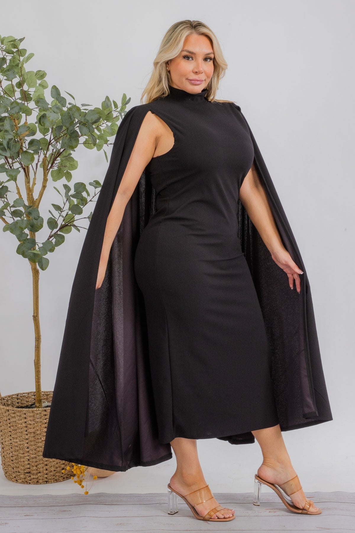 The Stella Cape Midi Dress - Black