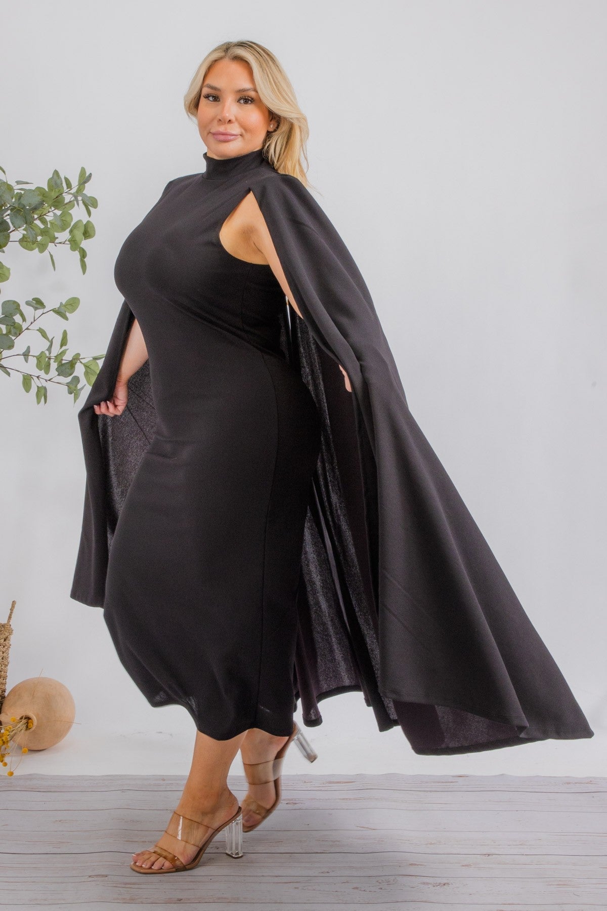 The Stella Cape Midi Dress - Black