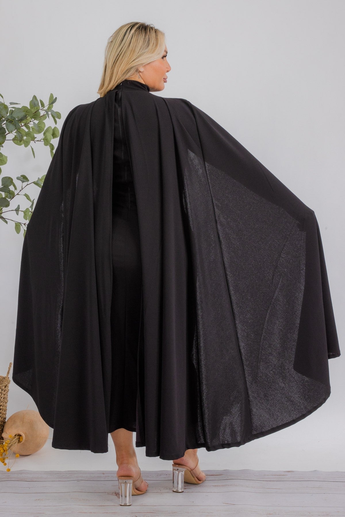 The Stella Cape Midi Dress - Black