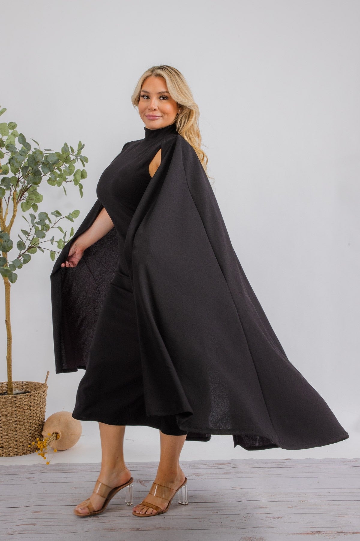 The Stella Cape Midi Dress - Black