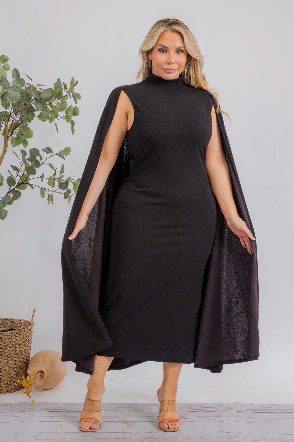The Stella Cape Midi Dress - Black