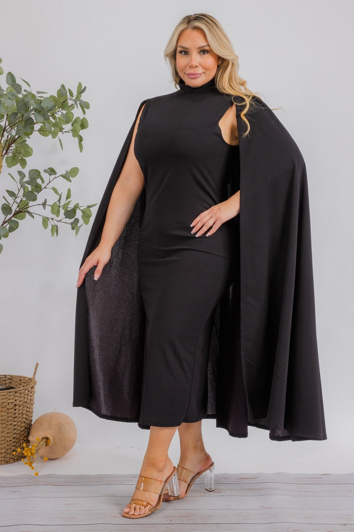 The Stella Cape Midi Dress - Black