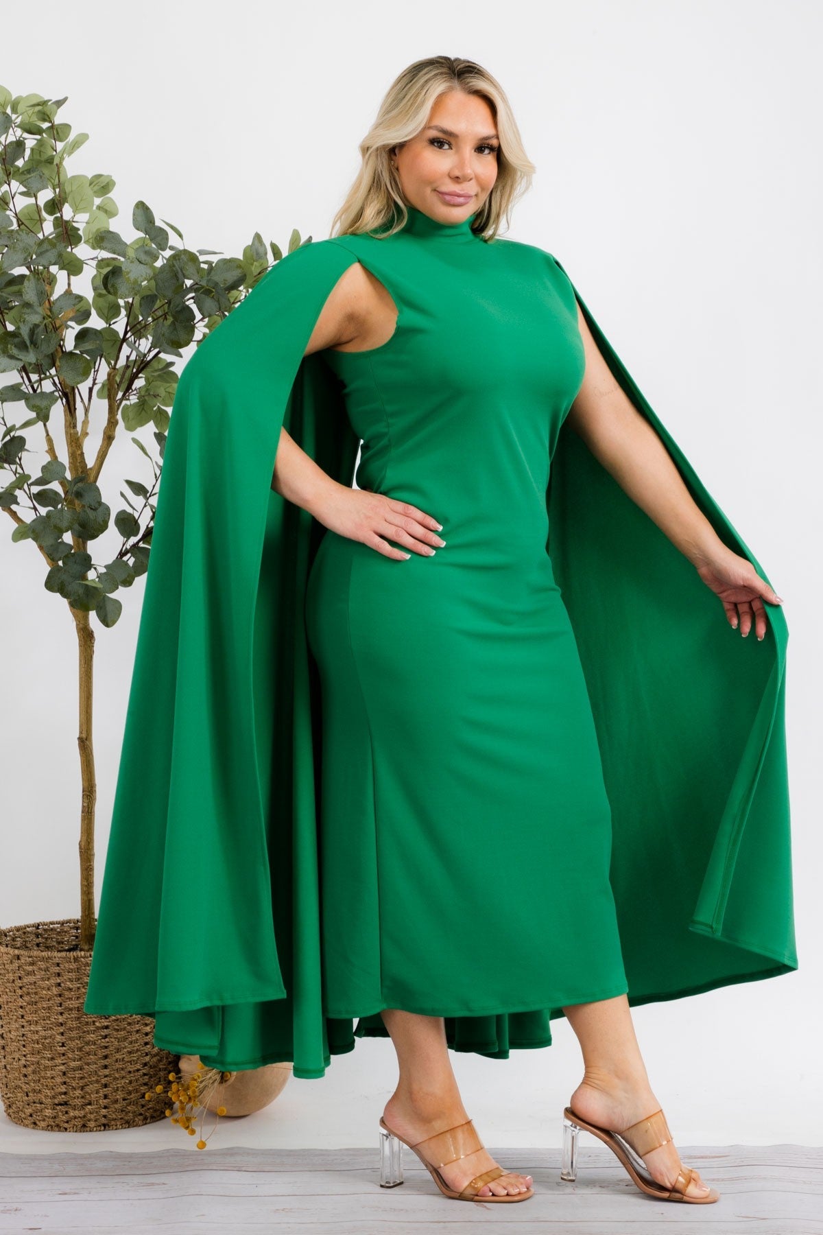 The Stella Cape Midi Dress - Green
